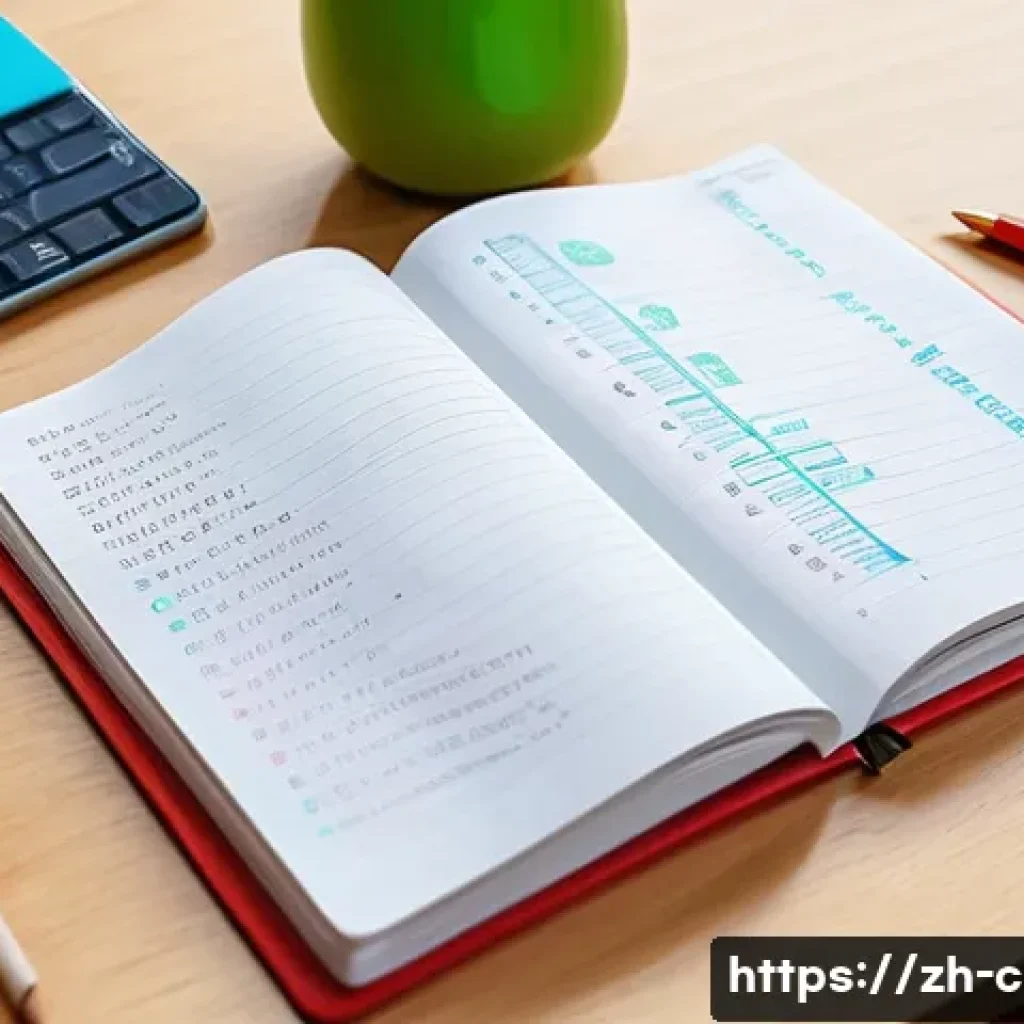 중국어 학습 노트 정리법 - A modern, clean study desk setup featuring an open notebook with neatly organized Chinese vocabulary...