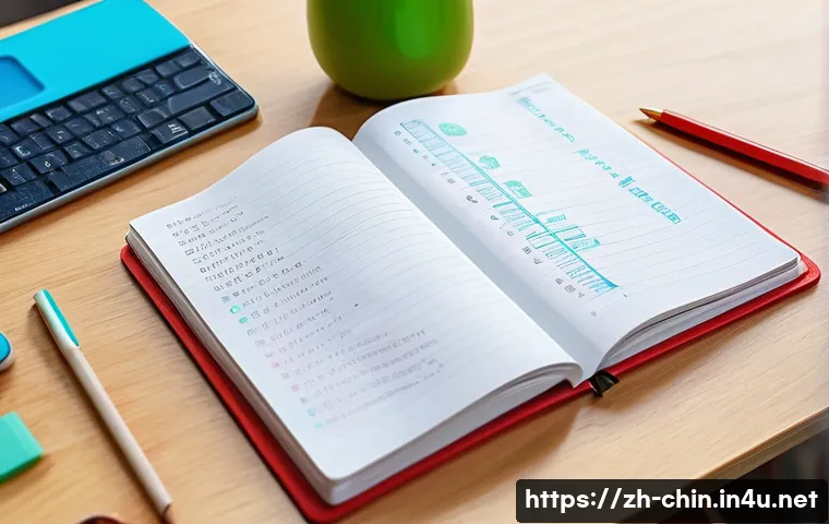 중국어 학습 노트 정리법 - A modern, clean study desk setup featuring an open notebook with neatly organized Chinese vocabulary...