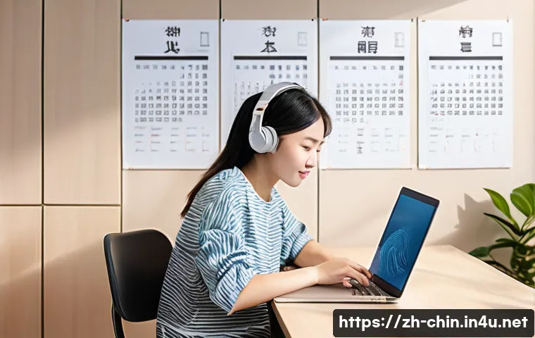 중국어 시험 HSK TSC 준비법 - A modern study room scene featuring a young adult Chinese learner focused on a personalized language...